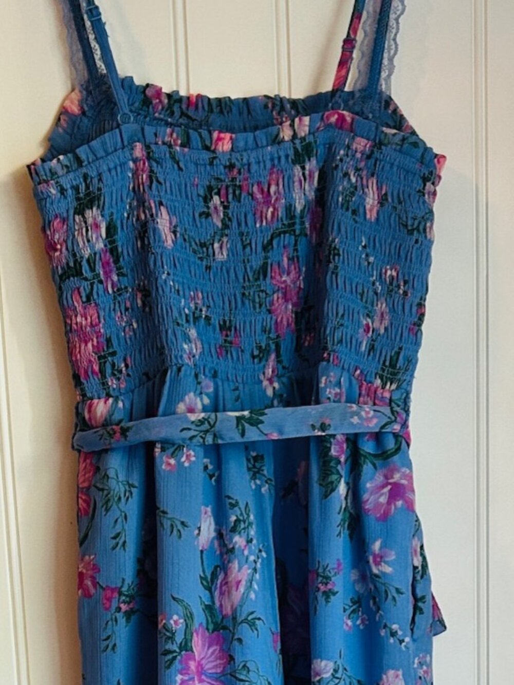 American Eagle AE Printed Tie-Waist Harem Jumpsuit Blue Pink Floral XS
